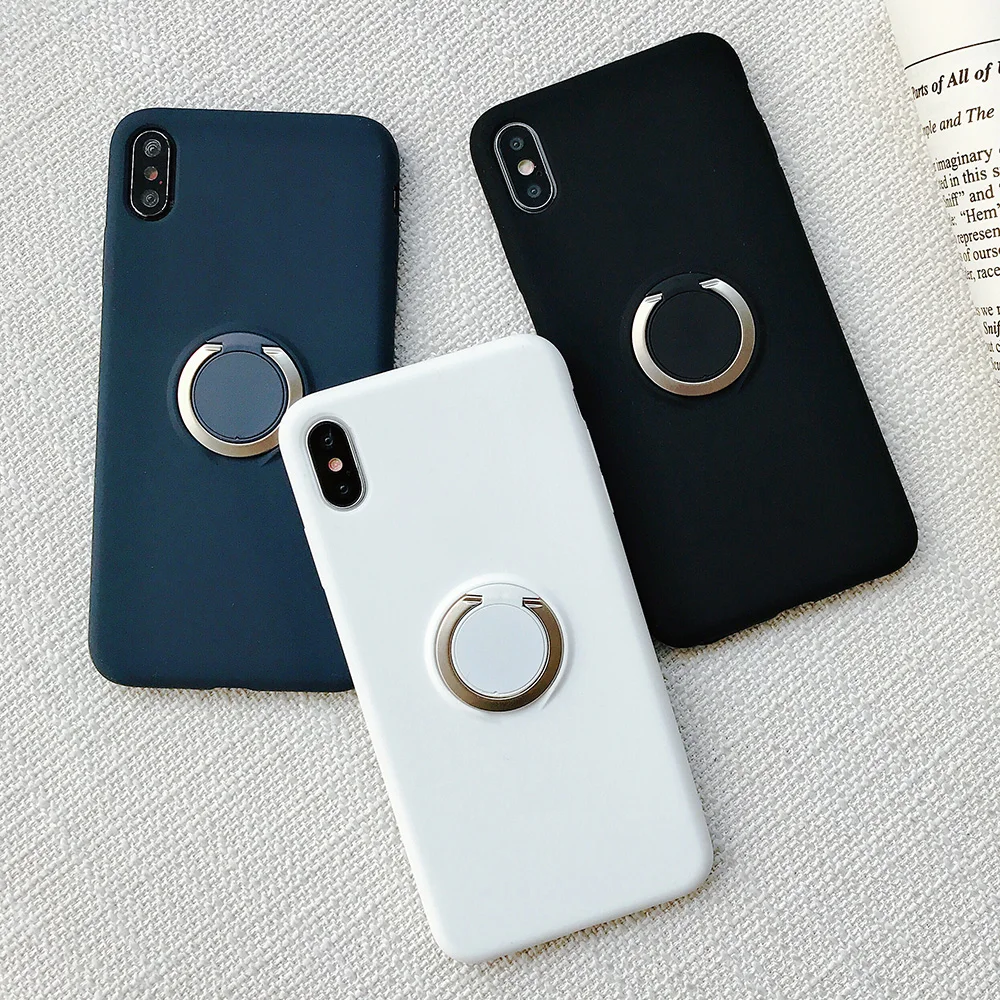 KIPX1110_10_JONSNOW Pure Color Phone Case for iPhone XS XR XS Max 6 6S 7 8 Plus Matte Soft TPU Solid Cover with Ring Holder Capa Fundas