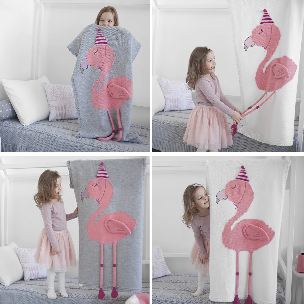

Soft Animal Flamingo Blanket Baby Blankets Knitting Children Cover Infant Cotton Appease Sofe Photography Crochet Bedding Cover