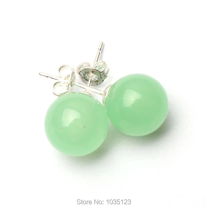 

Free Shipping 10mm Pretty Smooth Round Shape 15 Color Stone Vogue Sterling Silver Earrings 1 pair wj262