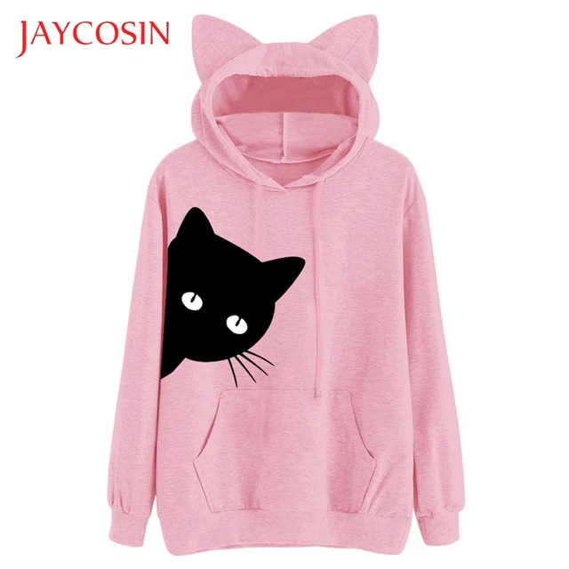 Jaycosin Long Sleeve Womens Cat Print Hoodie Sweatshirt Hooded Pullover Tops Blouse Attention In This Mini Suit Blouses Shirts Aliexpress