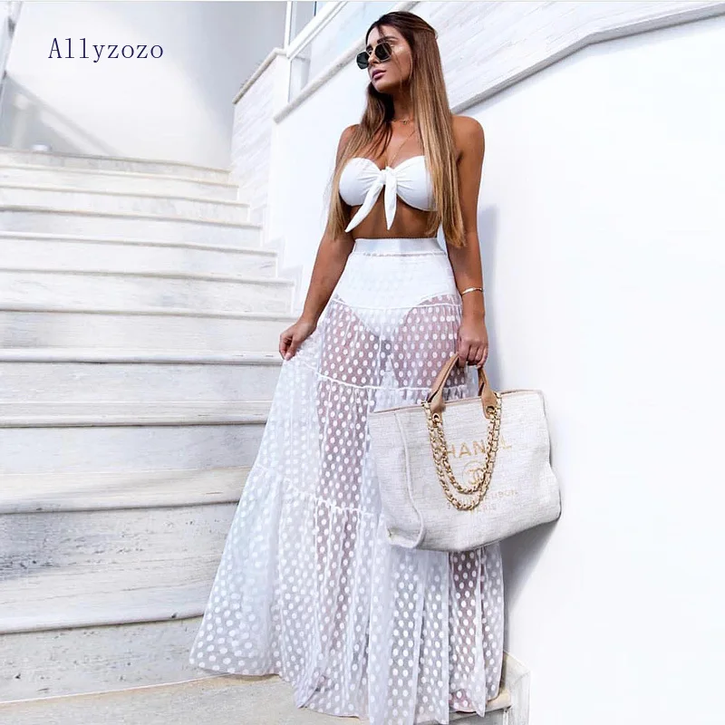 

Allyzozo Maxi High Waist Women Skirts Long Black Lace Kores Style Skirts Summer Boho Sexy Pleated Skirts for Women