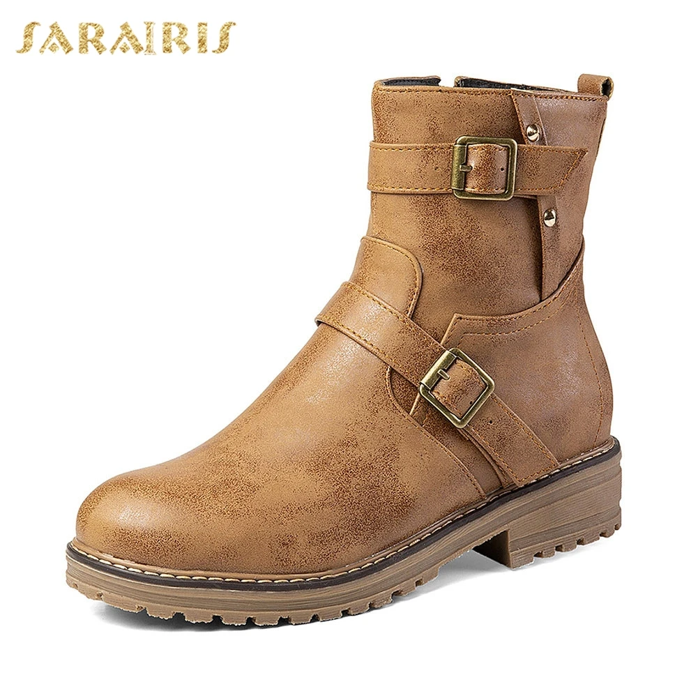 

Sarairis New Fashion Big Size 34-44 Belt Buckle Zip Chunky Heels Women Shoes Woman Casual Party Ol Autumn Winter Ankle Boots