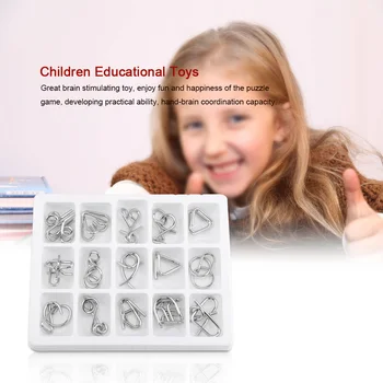 

15PCS/Set classic Metal Puzzle Wire IQ Mind Brain Teaser Puzzles game for Children Educational Adults Anti-Stress Reliever Toys