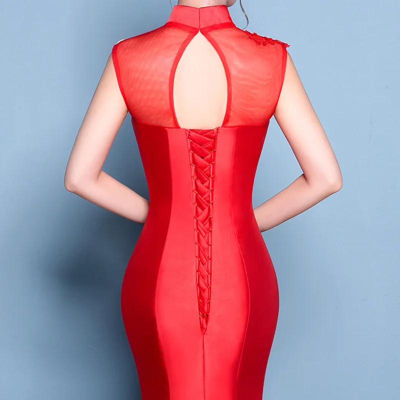 Mermaid Tail Asian Style Bride Wedding Qipao Chinese Traditional Dress
