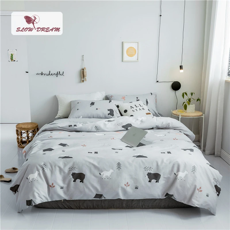 

SlowDream Flat Sheet Double Queen Cartoon Pure 100% Cotton Bedding Set Decor Home Bed Linen Bedspread Bedclothes Duvet Cover Set