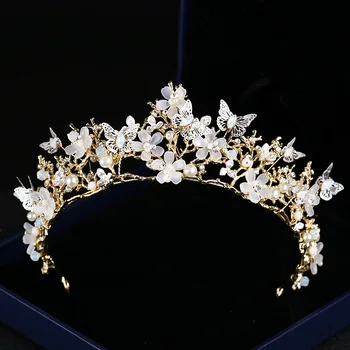 

High Quality Flowers Wedding Hair Accessories Crystal Beaded Luxury Bride Bridal Headwear Vintage Baroque Princess Crown