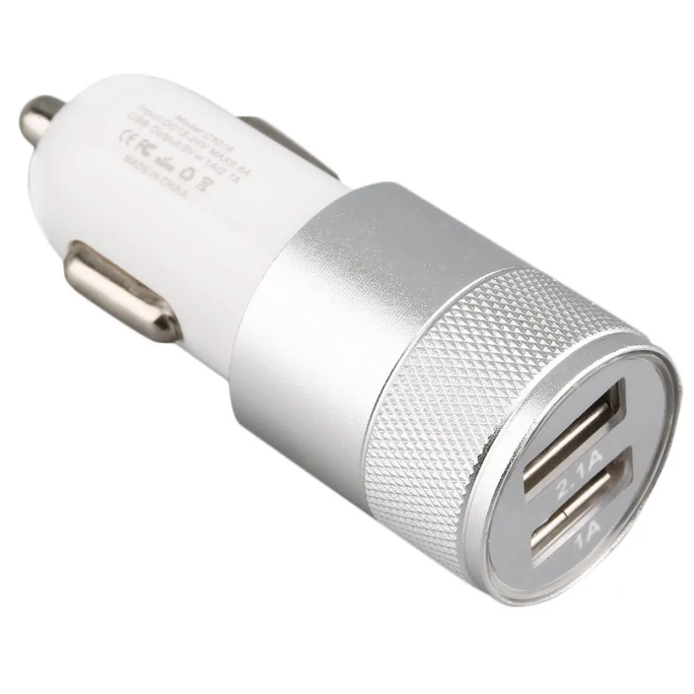 سيارة-شاحن مكافحة التآكل و الاستخدام المستدام 1.0/2.1A ثنائي USB ميناء الألومنيوم العالمي سبائك سريعة سيارة مهايئ شاحن