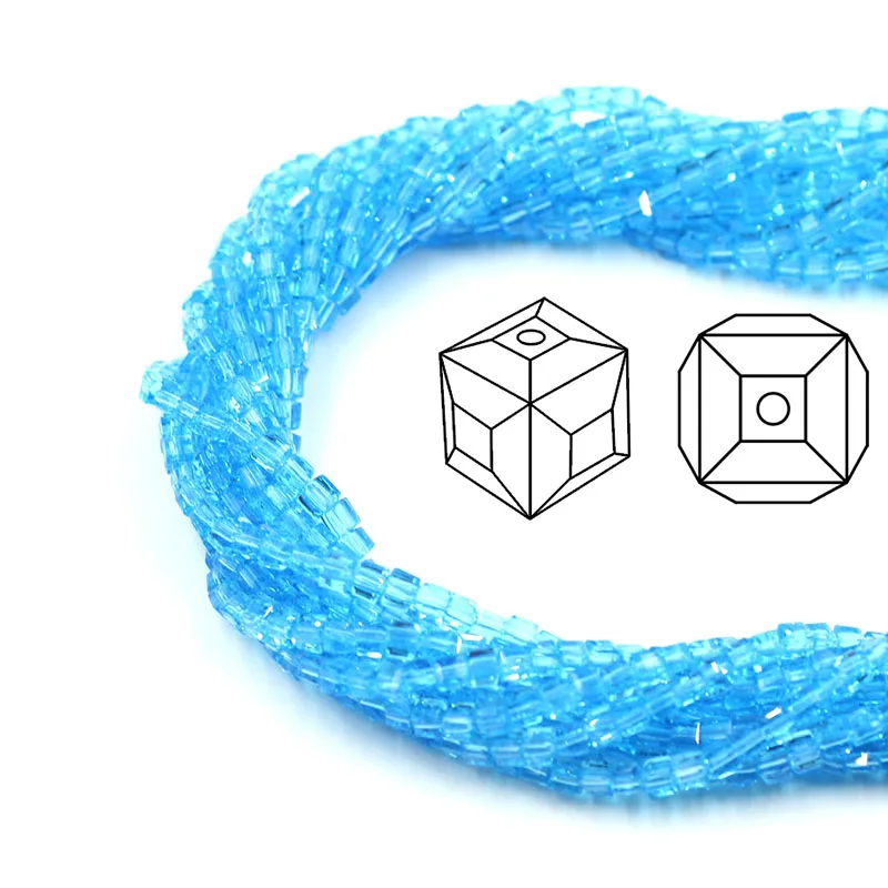Zhubi Шарм Cube 2/3мм модная дизайн с украшением в виде кристаллов Стекло Квадратные бусины прокладки для "сделай сам" для изготовления браслет Для женщин украшение и подарок - Цвет: lake blue