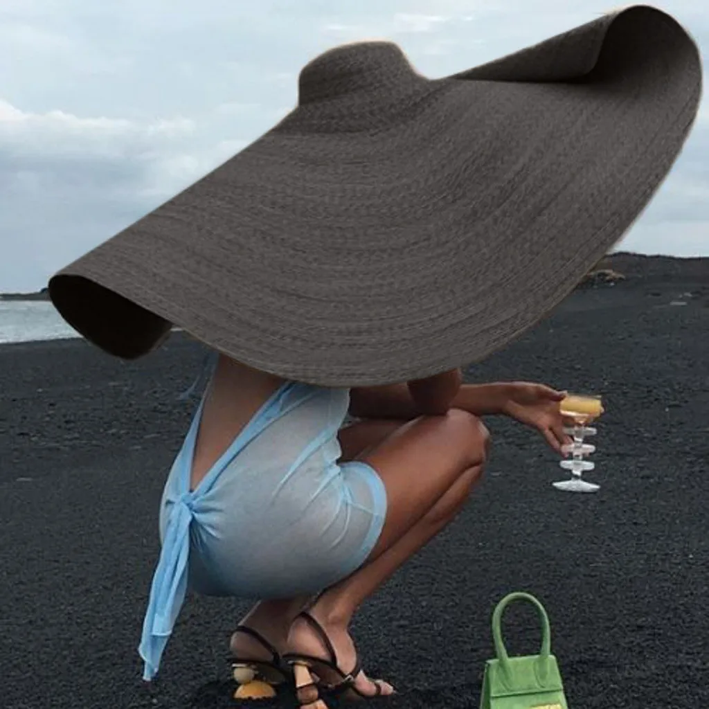 

Fashion Super Wide Straw Caps Brim Sun Hat Summer Beach Anti-UV Sun Protection Foldable Large Cover Cap chapeau femme 2019