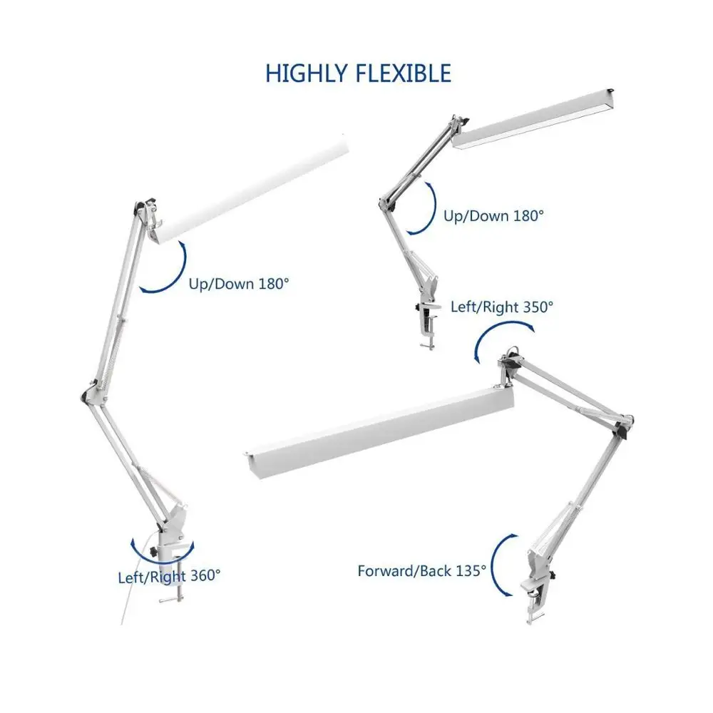Светодиодный настольная лампа с длинным поворотным кронштейном с зажимом, металлический архитектурный регулируемый светильник, настольная лампа для чтения