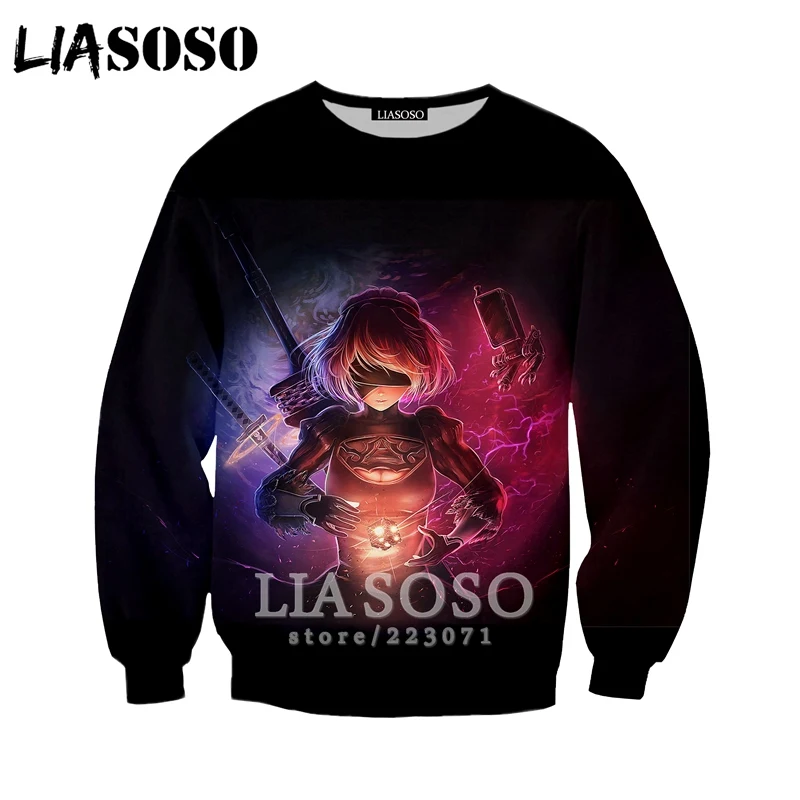 LIASOSO Autumn New Men Women Fashion Hoodie 3D Print Video Game Nier Automata Dead Sweatshirt Long Sleeve Brand Pullover A164-07 | Мужская