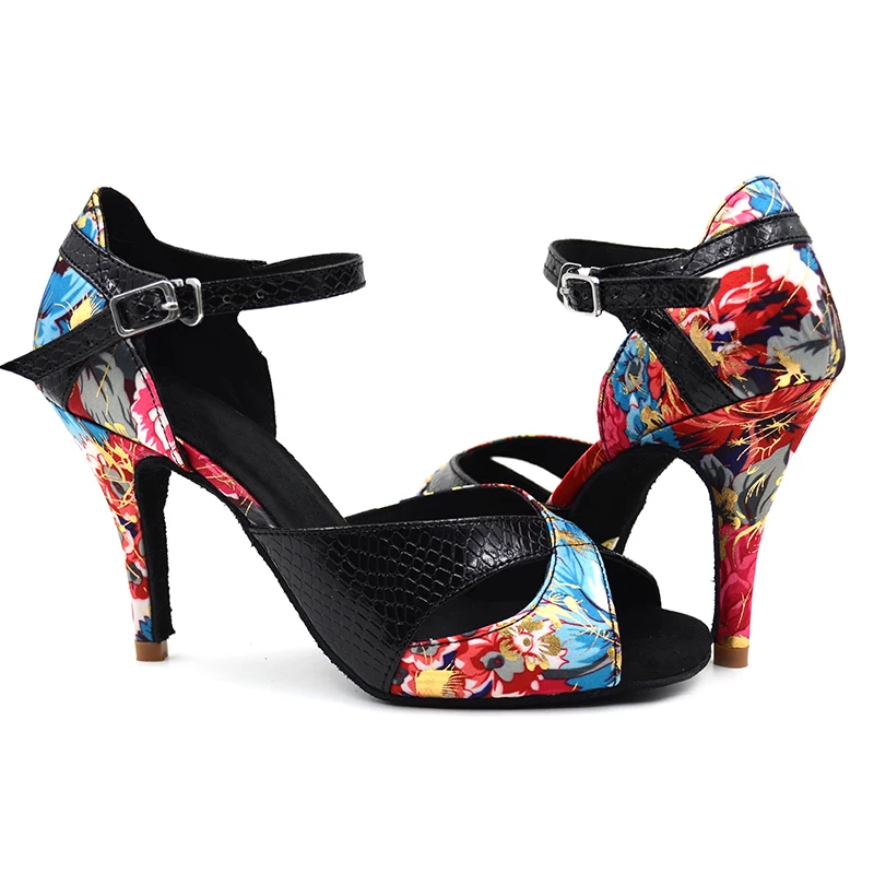 Evkoo/Танцевальная женская обувь для сальсы, латинских танцев 8,5 см, Удобная атласная кожаная женская обувь для латинских танцев, бальные туфли для танцев, Evkoo-373