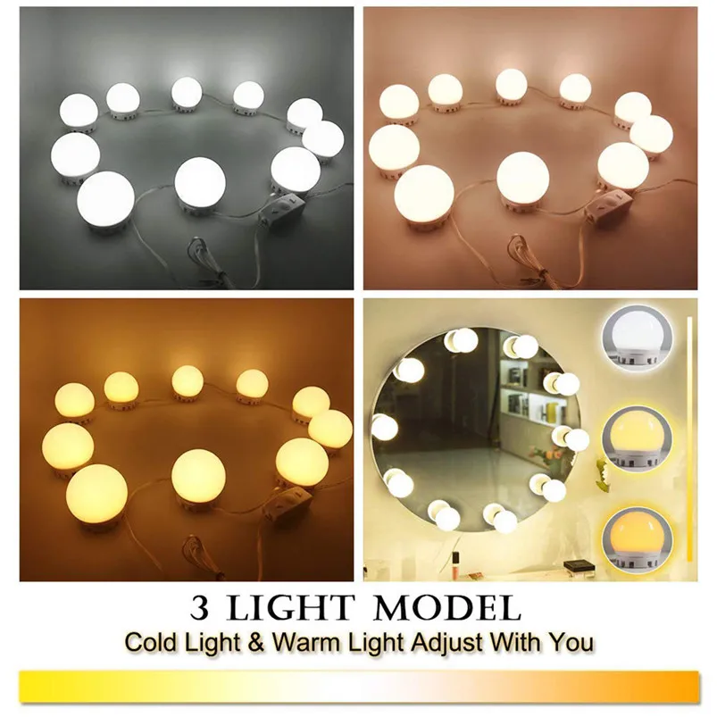DIY 10LED 4.6M Fairy Lights Dimmable Vanity Mirror Lights Kit Bulbs for Makeup Hollywood Mirror Light Luces 40FY2806