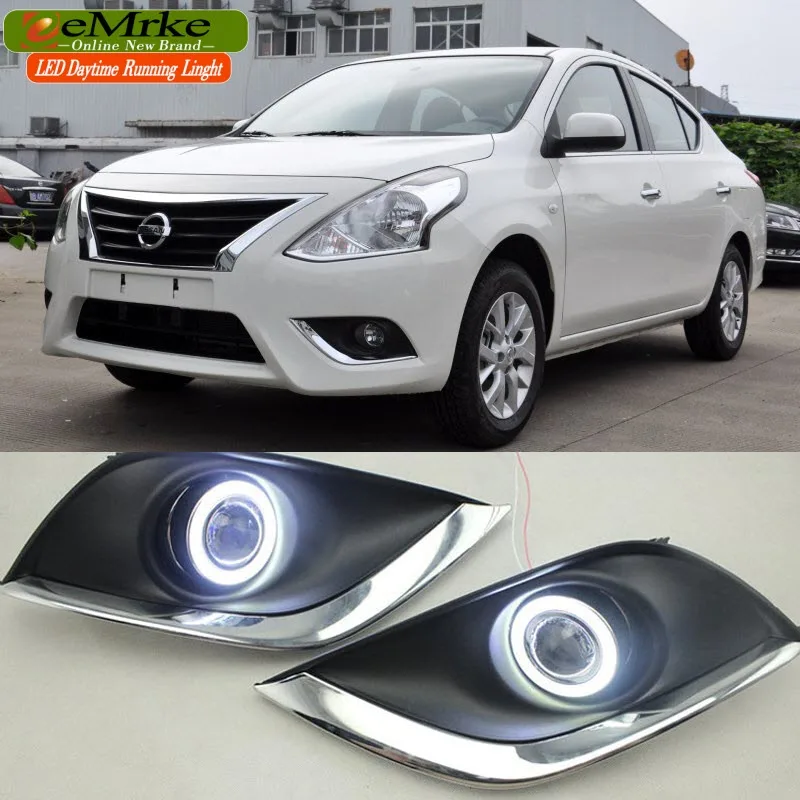

eeMrke FOR Nissan Latio Versa Sunny 2015 LED Angel Eyes DRL Daytime Running Lights Fog Light Lamp Car Styling