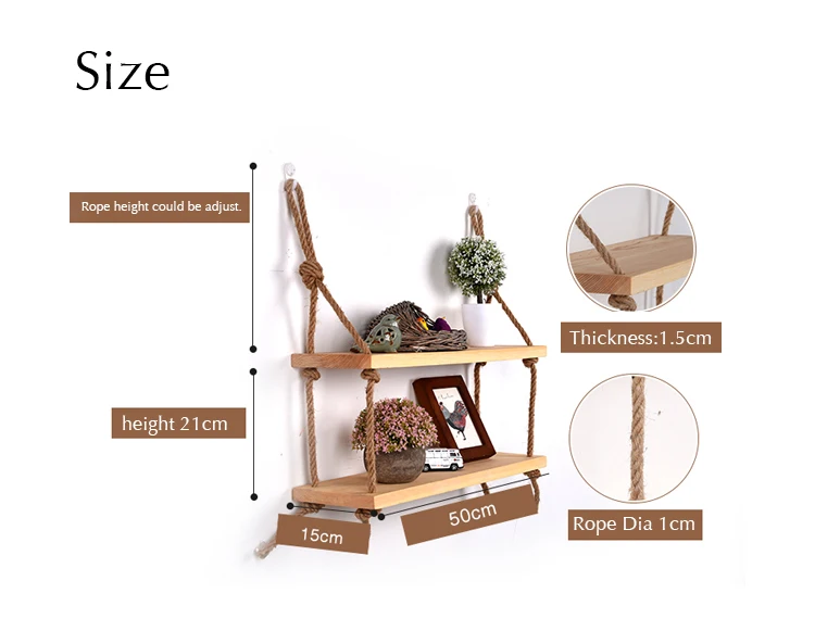 Декоративная настенная подвесная полка, 3 яруса состаренная деревянная джутовая веревка плавающие полки, деревенский домашний декор стен