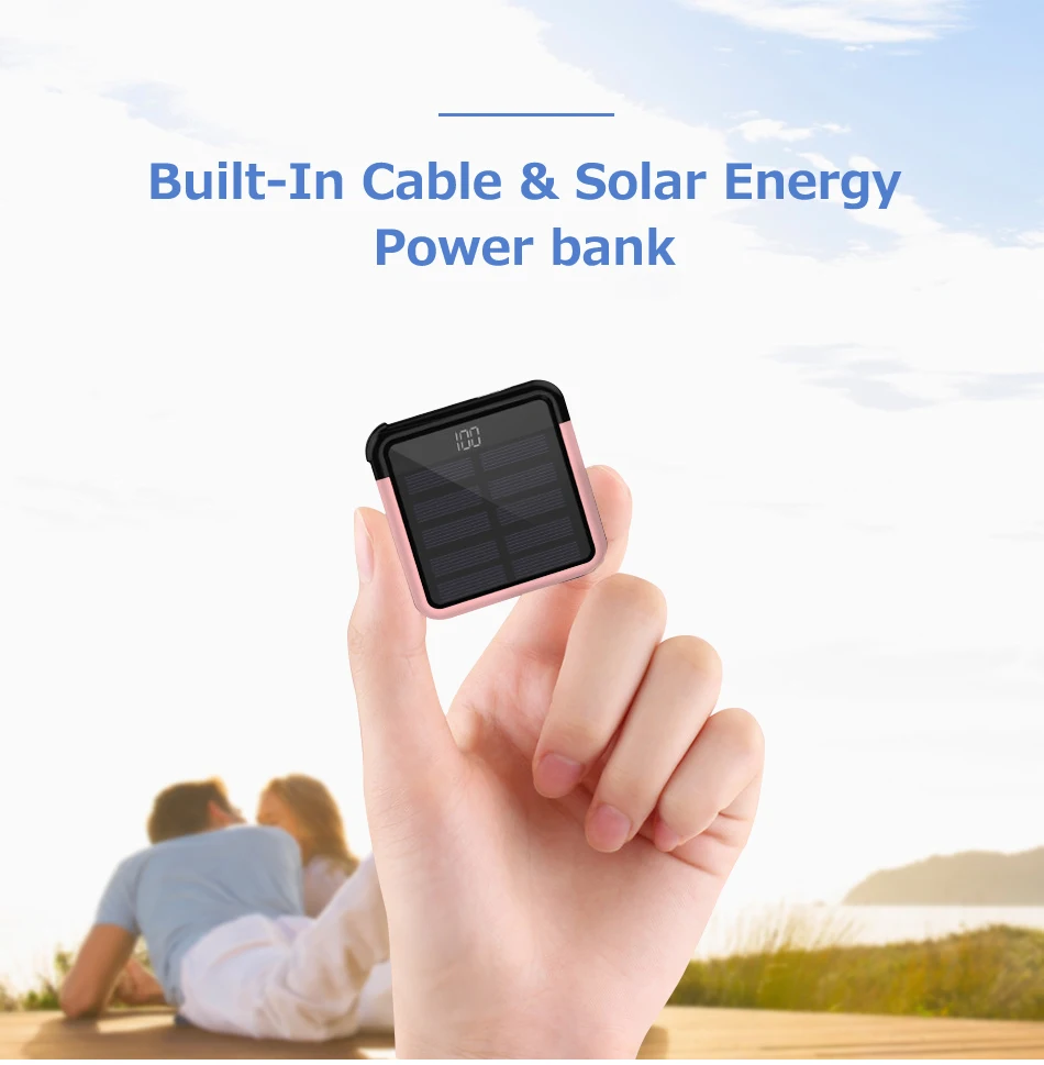 

SolarPower Bank 5000mAh Mini Power Bank for iphone 11 PRO S9 S10 Digital Display Solar Battery Pack Powerbank Usb Type-c cable