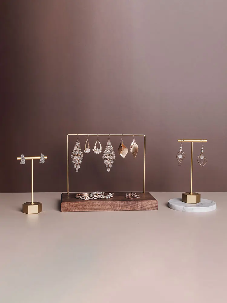  Black Walnut Wood Marble Stone Jewelry Display Holder Earrings Chain Necklace Display Stand Earring