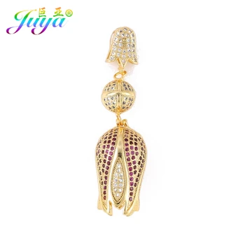

Juya DIY Luxury Cubic Zirconia Tassels Connector Tulips Flower Pendant For Needlework Natural Stone Pearls Tassel Jewelry Making