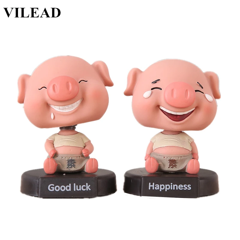 

action figure mini toys 3.3'' Cute Hanppiness Good Luck Pig Figurine Spring Neck Shakeable Head Model for Car Home Decoration