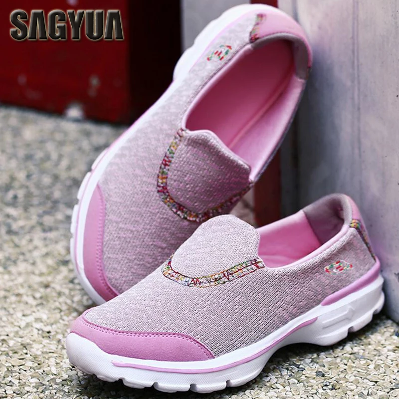 

SAGYUA Spring Summer Women Fashion Casual Mesh Air Knitting Shallow Low Sapatos Comfort Zapatillas Slip-On Shoes Plimsolls T037