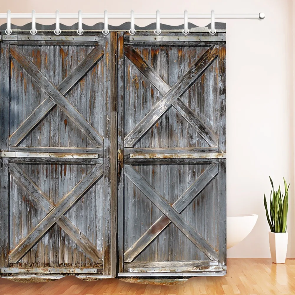 LB 72'' Waterproof Old Barn Shower Curtain Antique Country Rustic Wood
