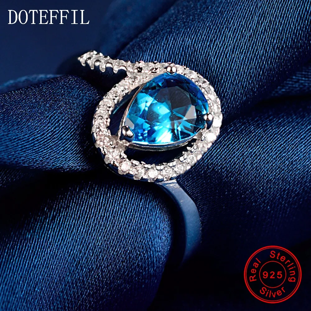 Sterling Silver Heart Love Blue Zircon Rings dámské módní kouzelné prsteny vysoce kvalitní stříbrné šperky