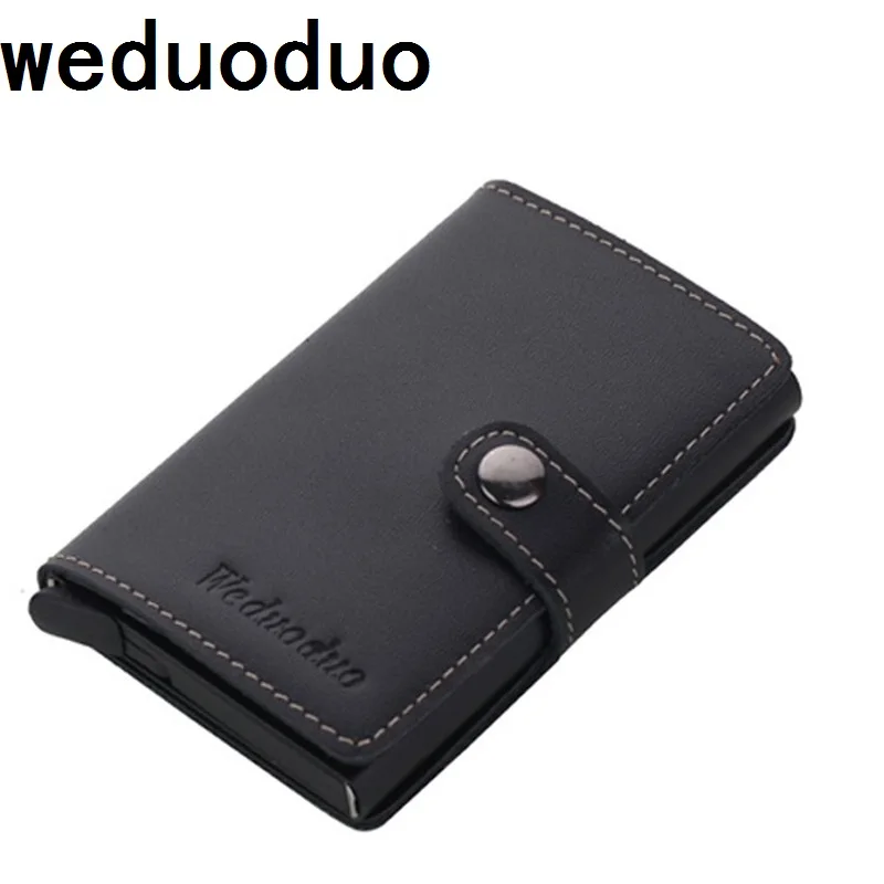 

weduoduo Genuine Leather Metal Men Card Holder RFID Aluminium High quality Credit Card Holder With RFID Blocking Mini Wallet