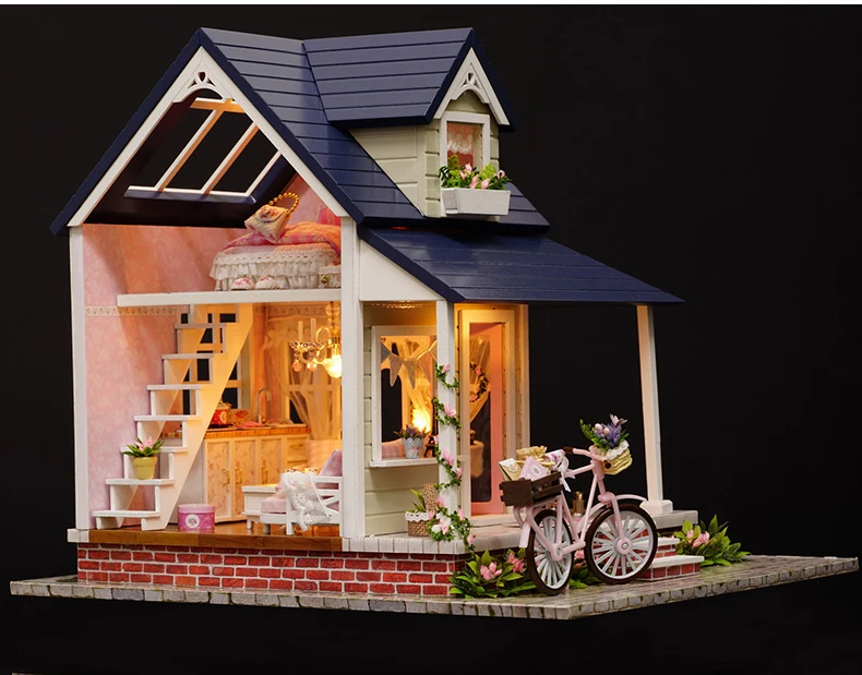Симпатичный номер DIY Кукольный дом игрушка деревянная игрушка Miniatura Кукольные домики миниатюрный кукольный домик Игрушечные лошадки собрать DIY детей подарок на день рождения
