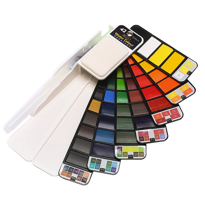 

18/25/33/42 Colors Solid Watercolor Paint Set with Waterbrush Pen Water Color Pen Portable Folding Paint Art Supplies Acuarelas