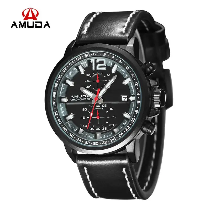 

2018 AMUDA Casual Men Watch Genuine Leather Strap Date Show Gift Clock Men Models Quartz Wristwatches Relogio Masculino