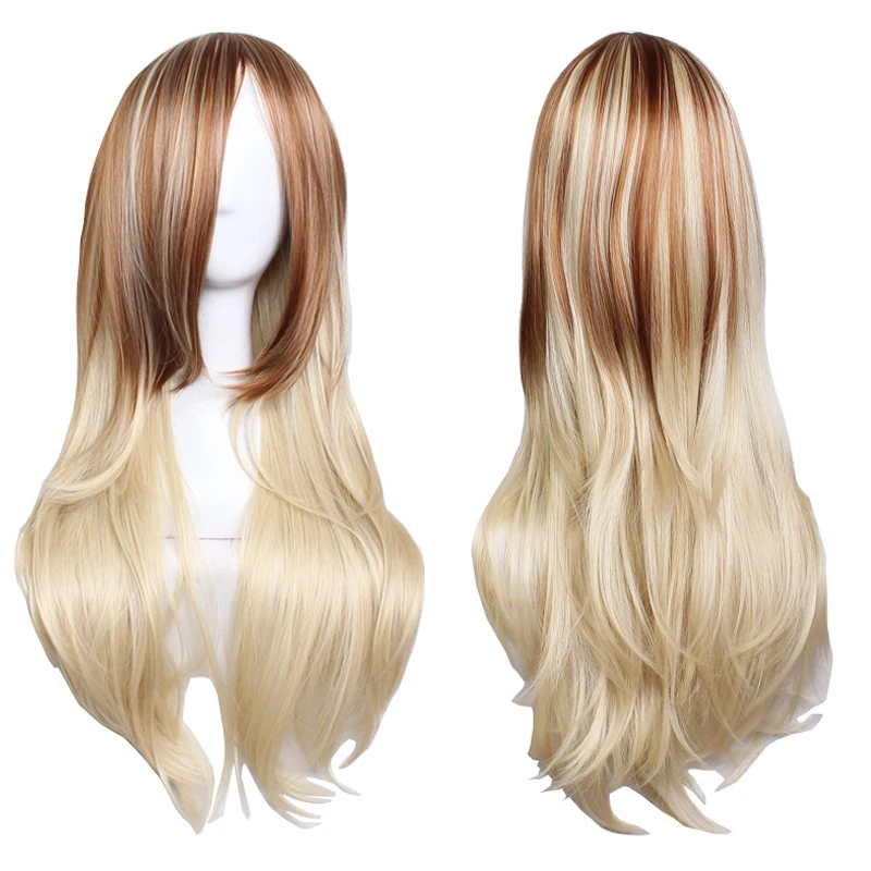 

Long Wavy Brown Blonde Ombre Wig Cosplay Costume Party Wigs For Women Synthetic Hair High Temperature Fiber