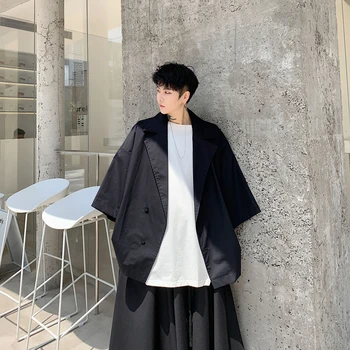 

Male Streetwear Hip Hop Gothic Loose Casual Shirt Style Coat Japan Style Outerwear Men Oversize Bat Short Sleeve Jacket