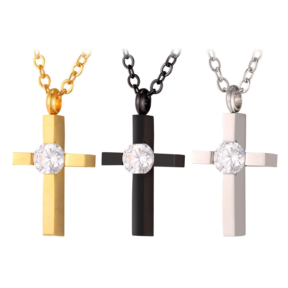 Gold/Black Color Cubic Zirconia Cross Pendant Necklace For Men/Women Wholesale Christian Cross