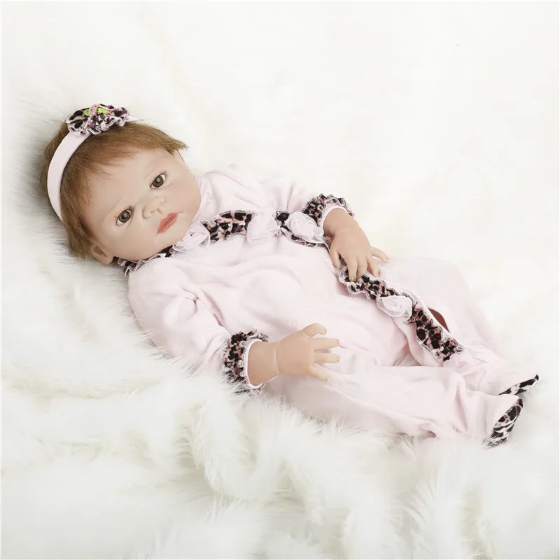 SanyDoll 22 дюйма 55 см силиконовые куклы reborn розовое Соединенное платье милая кукла