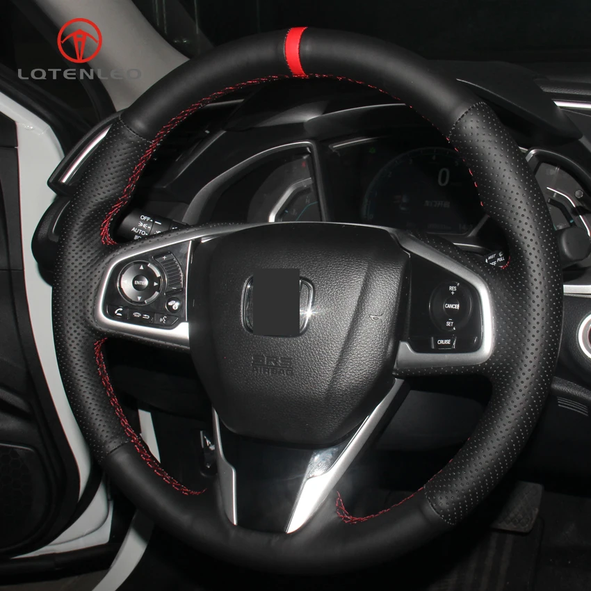 LQTENLEO черный чехол из натуральной кожи DIY ручной работы на рулевом колесе для Honda Civic 10 CRV CR-V