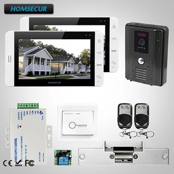 

HOMSECUR 7" Wired Hands-free Video&Audio Home Intercom with Monitor 1C2M+L1:TC011-B Camera(Black)+TM703-W Monitor(White)+Lock