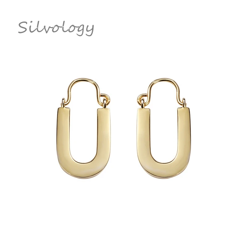 

Silvology 925 Sterling Silver U Letter Drop Earrings Gold Frosty Style Simple Wild Elegant Chic Female Earrings Silver Jewelry