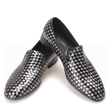 

2017 black and gray woven patent leather men's banquet England trend of smoking mens dress shoes men's shoes mens leather shoes