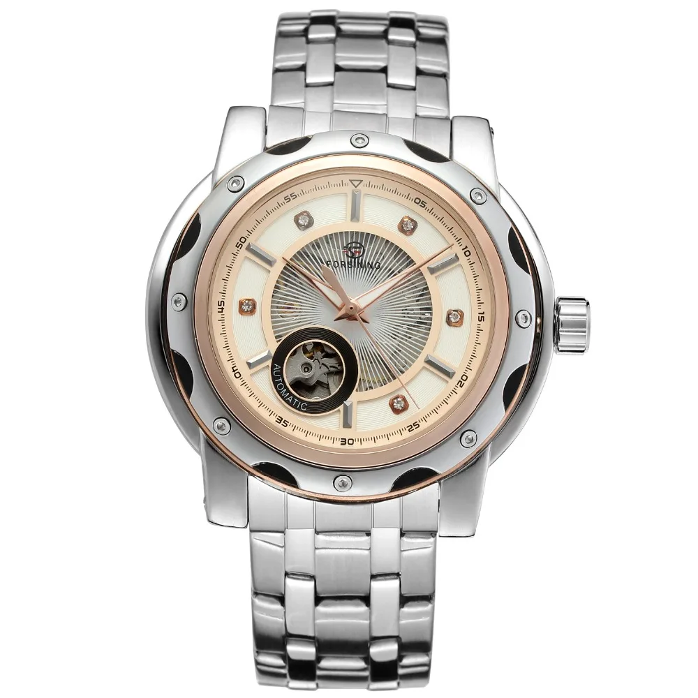 Forsining العلامة التجارية رجالي المقاوم للصدأ الهيكل العظمي التلقائية الذاتي الرياح الميكانيكية ووتش الأزياء سوار ساعة اليد relogio releges