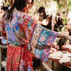 Jastie с цветочным принтом кимоно ползунки Повседневное пляжные Для женщин комбинезоны 2018 лето хиппи Chic Boho комбинезон вырез на спине