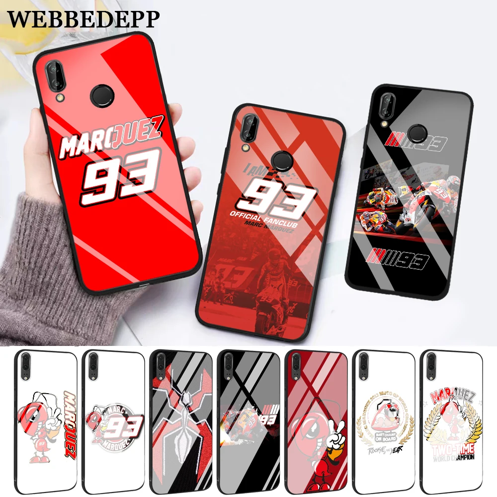 

WEBBEDEPP Marc Marquez Moto Gp 93 Glass Case for Huawei P10 lite P20 Pro P30 P Smart honor 7A 8X 9 10 Y6 Mate 20