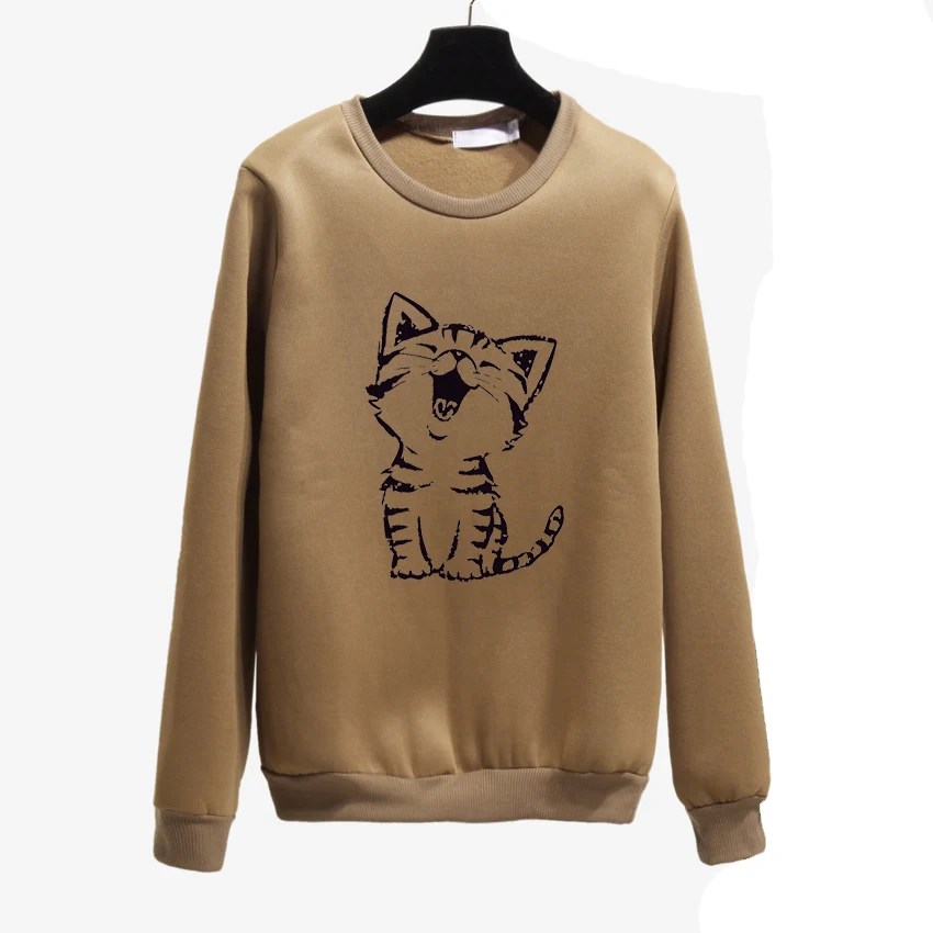  Cute Happy Cat Harajuku Hoodies Women Sweatshirt Autumn Winter Loose Pullover Camisola Feminina Lon