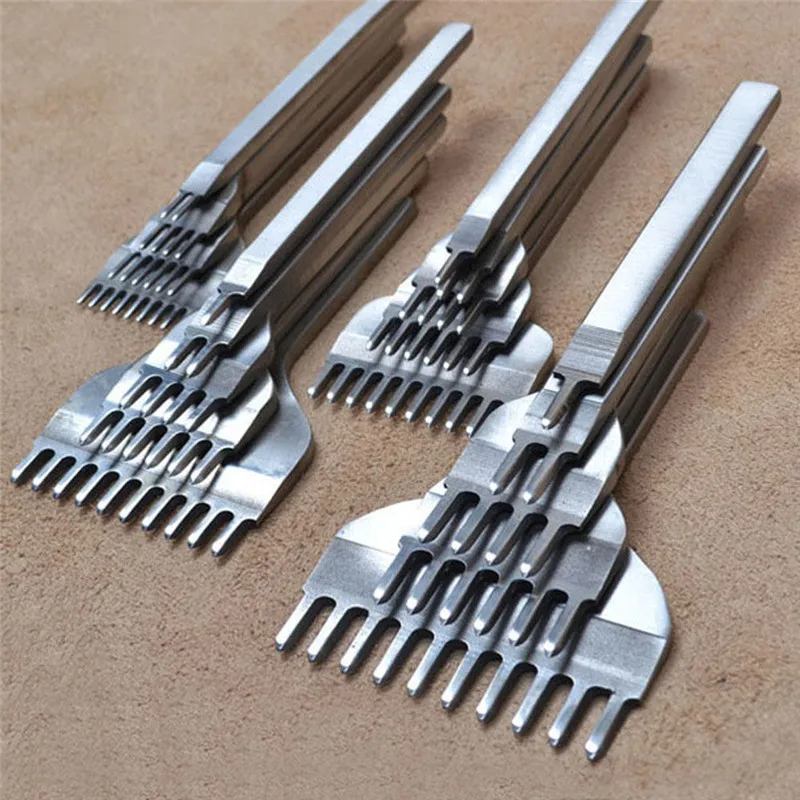 

4 pc 3/4/5/6mm Spacing Leather Craft Tools Hole Punches Stitching Punch Tool 1+2+4+6 10 Prong Hole Spacing Hand Tool WB032 T10