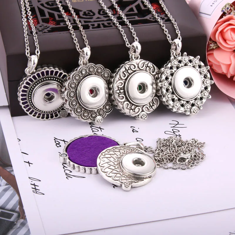 

2019 New Snap Jewelry Necklaces Aroma Perfume Aromatherapy Diffuser Locket Pendant Necklace Fit 20mm 18mm Snap Button Jewelry