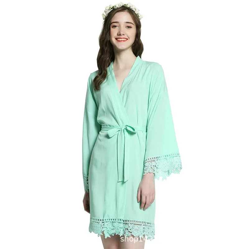Mint green NEEDBO халаты для невесты и подружки невесты, одежда для сна, халаты для подружки невесты, пижамы, халат, ночная рубашка, кружевные свадебные халаты, свадебное платье - Цвет: Mint green