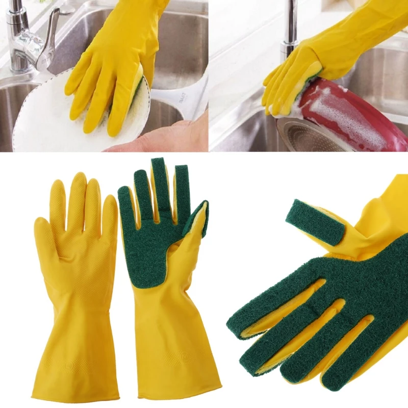 NEW 1 Pair Creative Latex Sponge Gloves Kitchen Dishwashing Household