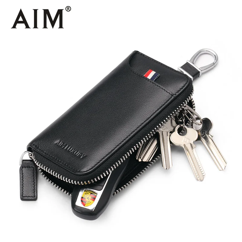 

AIM Zipper Key Bag Genuine Leather Car Key Organizer Keychain Cover Fashion Housekeeper Key Holder Cases Men Key Wallets Q224