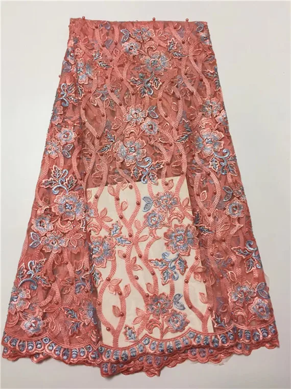 Hot sales pink beads African French Lace Fabric High Quality With Stones Nigerian Embroidery Tulle ff1-2 | Дом и сад