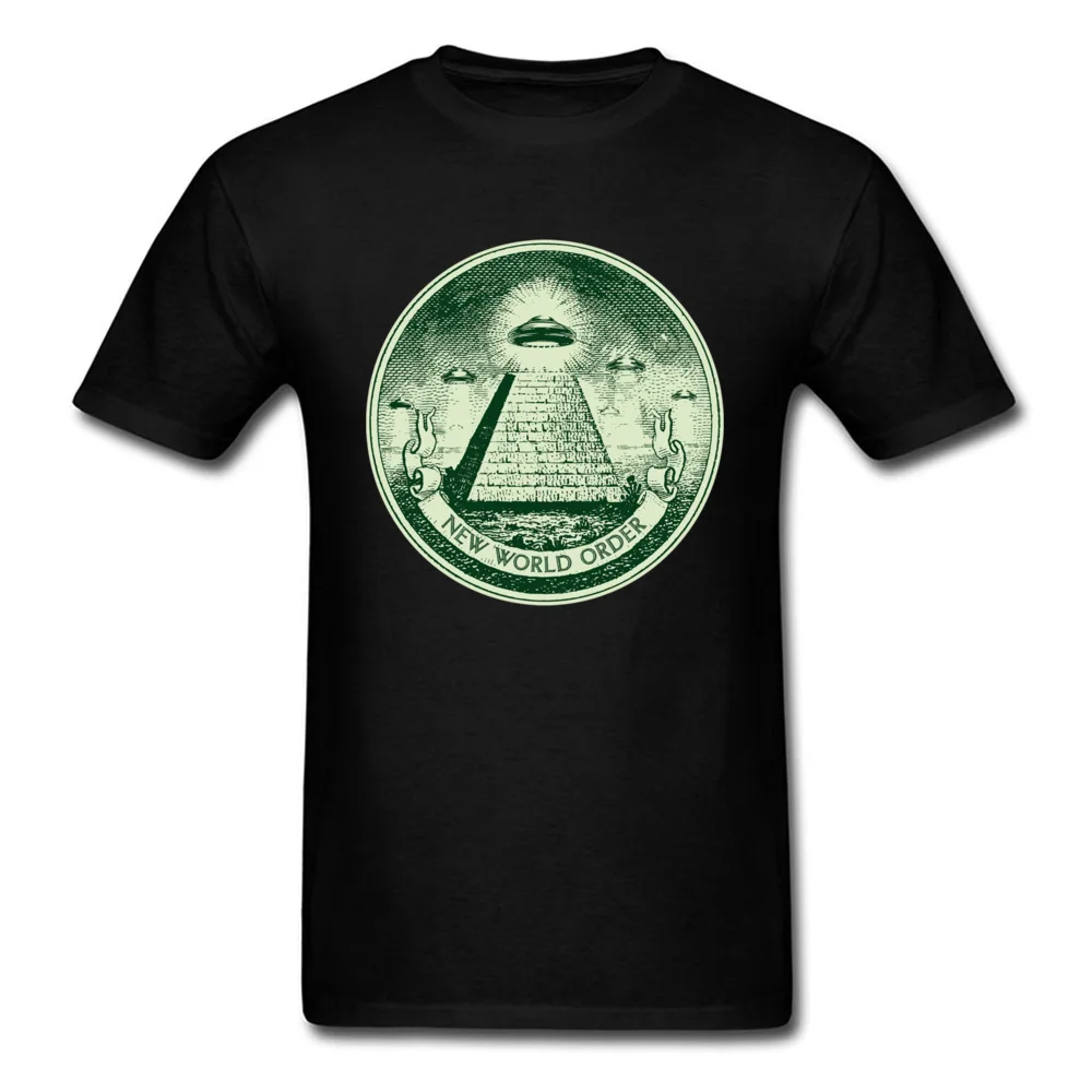 

New World Order T-shirt Pyramid T Shirt Men UFO Tops All Seeing World Tshirt Geek Mans Clothing Black Tees Mysterious