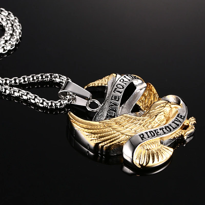 Qevila New Fashion Necklaces Punk Stainless Steel Gold Eagle Pendant Necklaces Silver Link Chian Necklace Men Women Jewelry Gift (6)